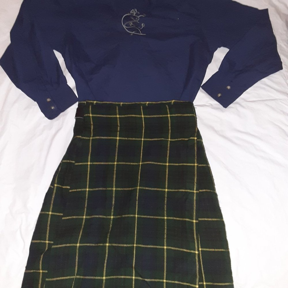 Scot Kilt Plaid, Modern Gordon Tartan: Green Blue Black Yellow, Ren Faire